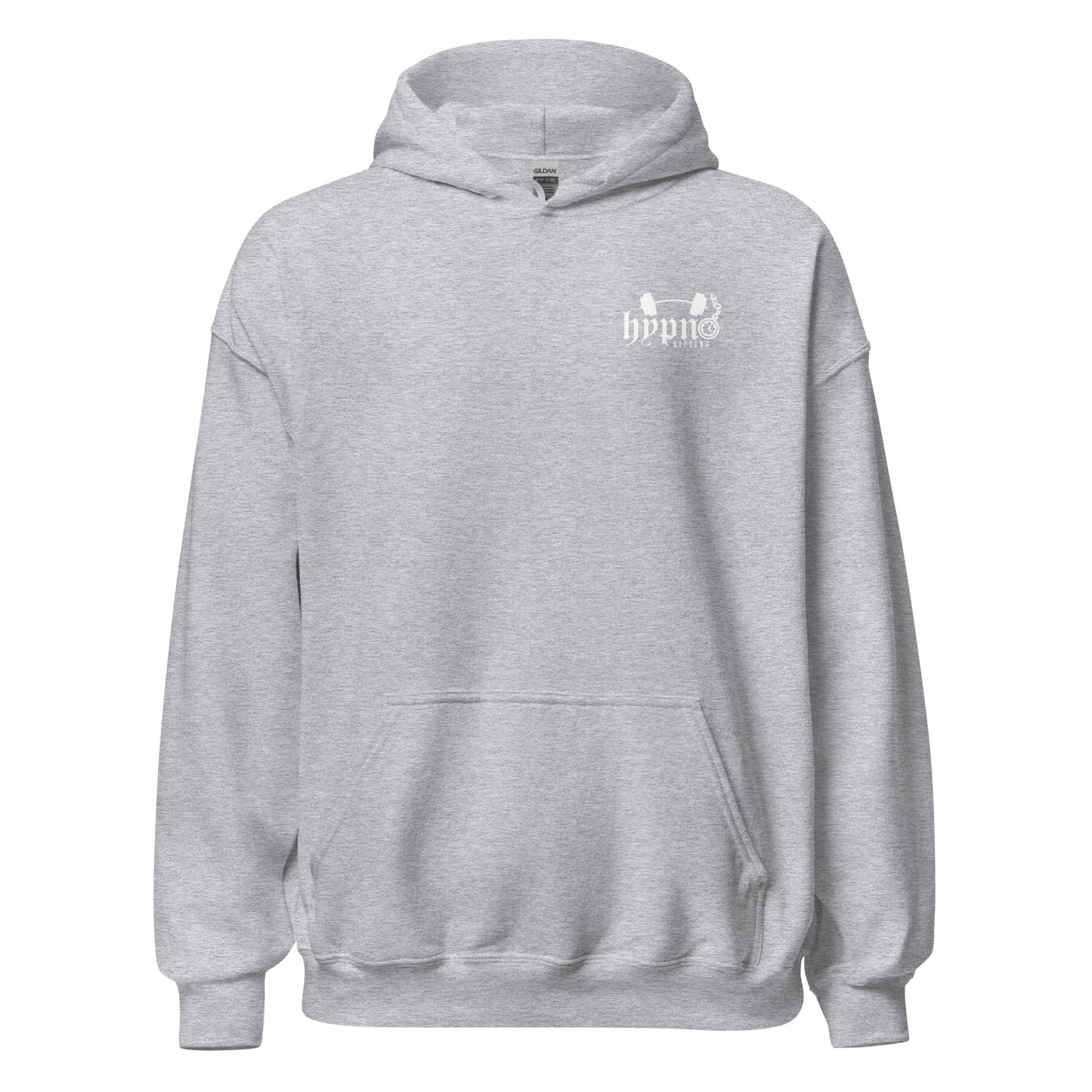 Hypno Lifting white logo front design unisex hoodie